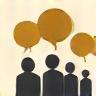Icon for community: interconnected figures or a speech bubble forum icon