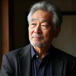 Professional headshot of Haruto Ito, a thoughtful ceramics sculptor, with examples of his Raku work in the background.